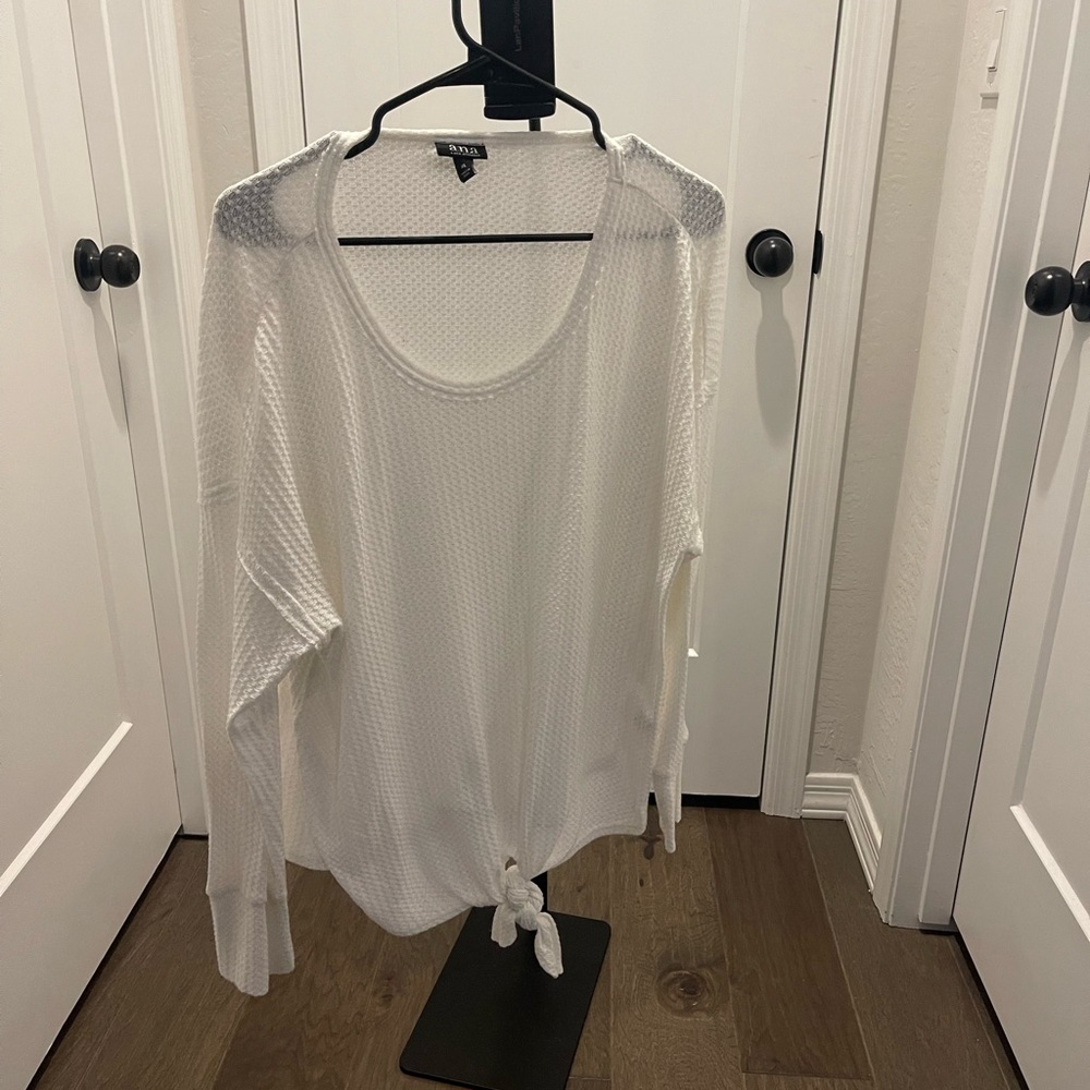 White Waffle Tie Long Sleeve Shirt